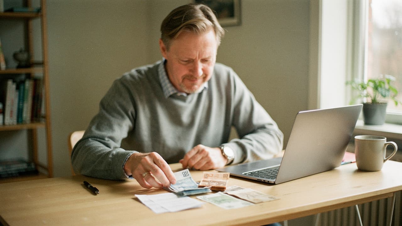 Anhörig går igenom räkningar och bankärenden för ett dödsbo