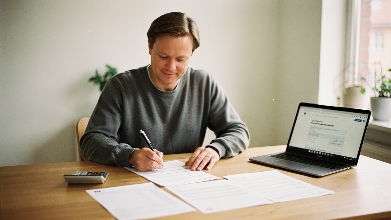 Deklaration för ett dödsbo med papper och dator