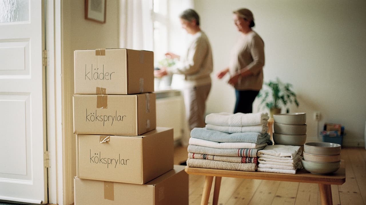 Möbler och bohag från ett dödsbo som sorteras för att skänkas till second hand