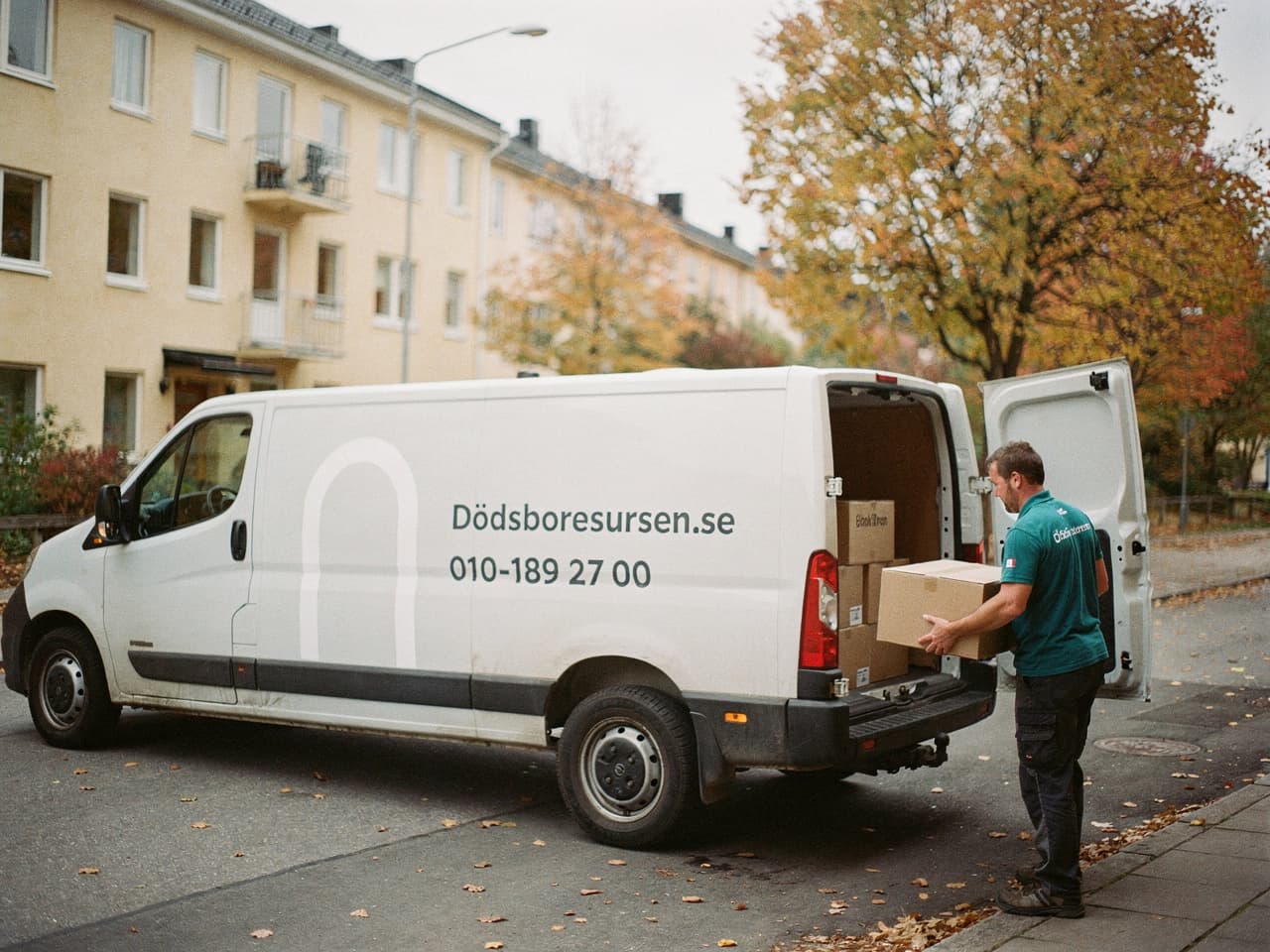 Dödsboresursens servicebil på en gata i Lund