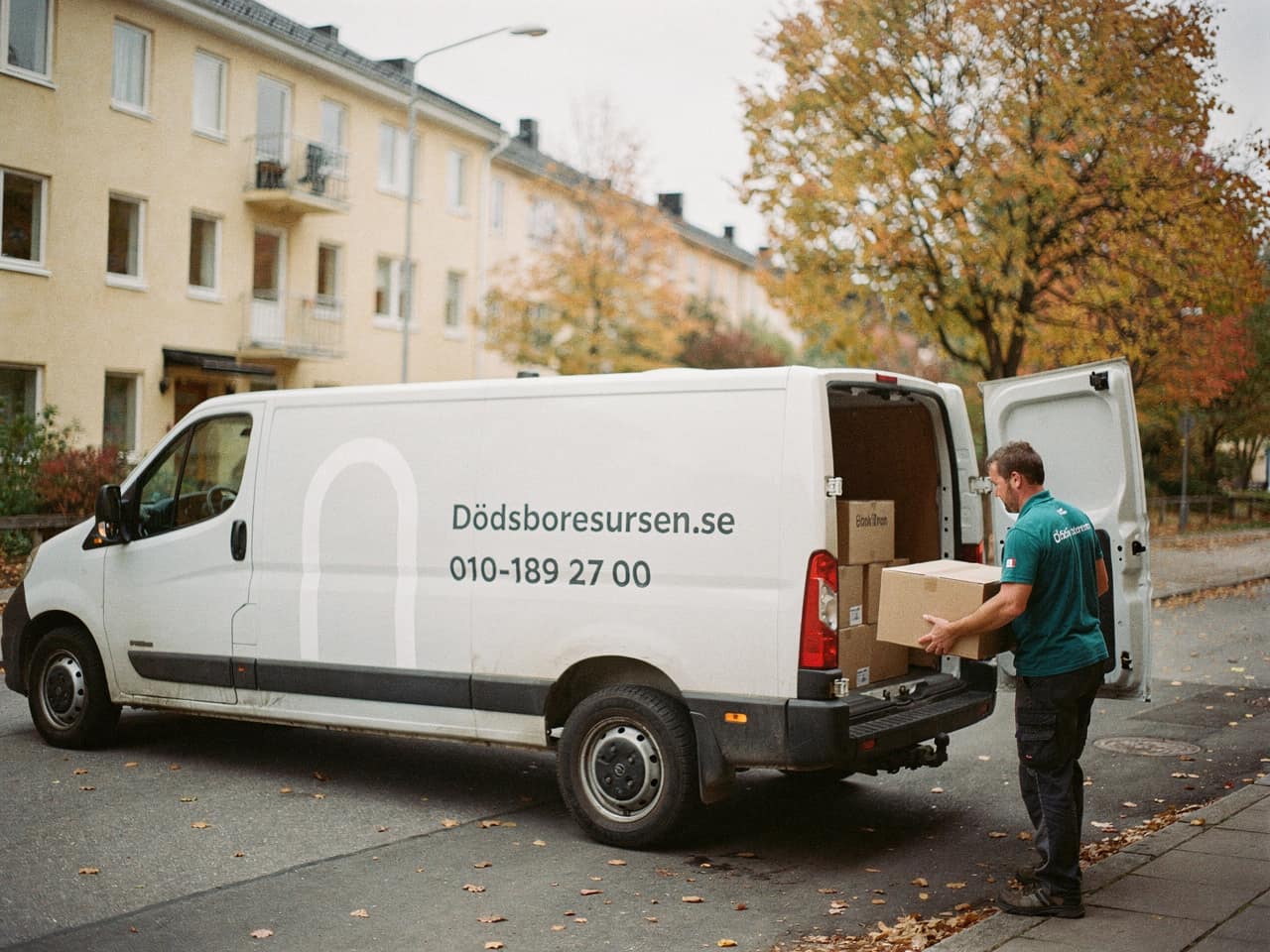 Dödsboresursens servicebil på en gata i Lund