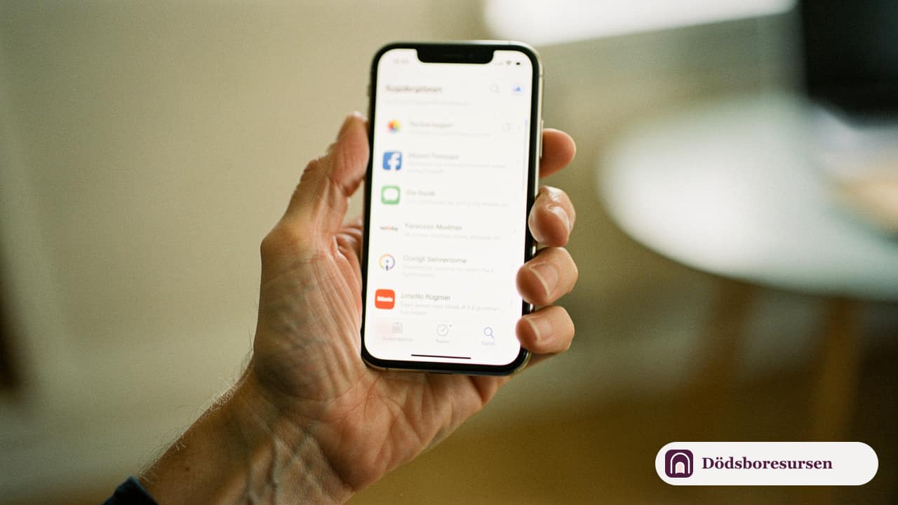 Mobil i en hand som visar en lista med abonnemang att säga upp