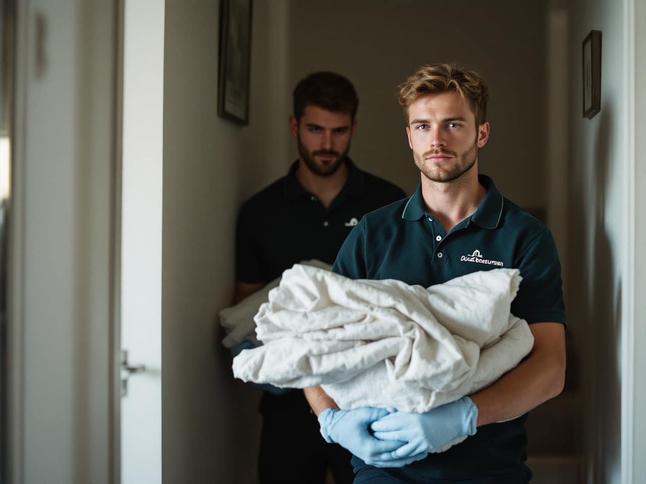 Socialsanering och misärsanering i Falun, personal från Dödsboresursen i märkt arbetskläder